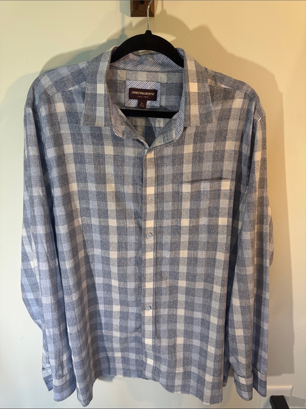 Johnston & Murphy Blue and White Checked Button-Down Shirt